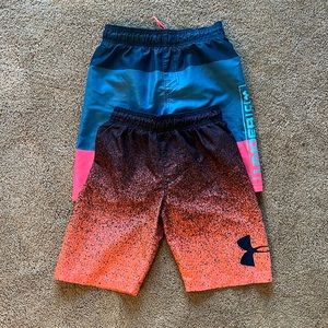 🏝️🏝️🏝️Lot of 2 Youth Small Under Armour Boys Bathing Suits Trunks Shorts YSM
